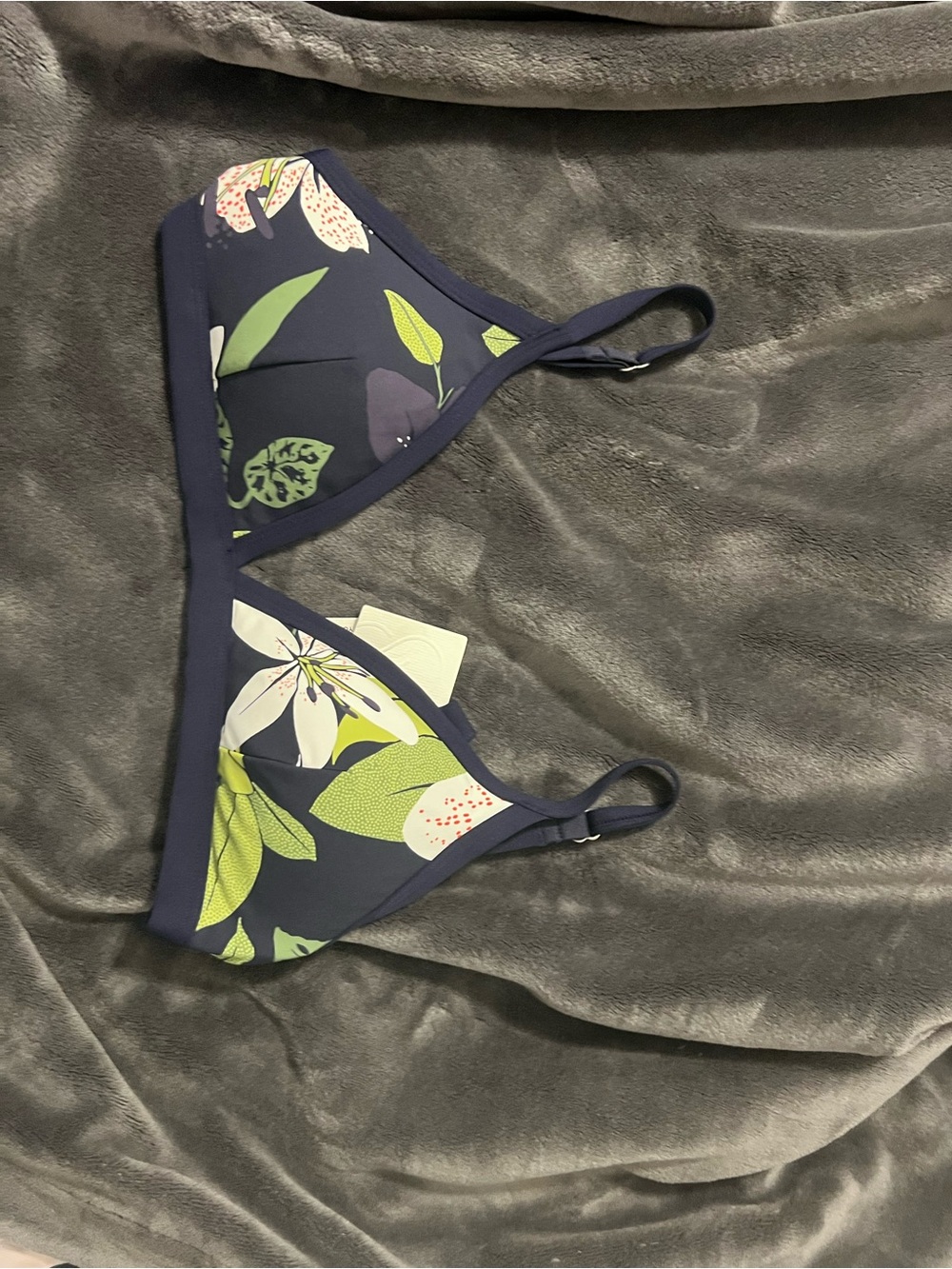 CALIA by Carrie Underwood Navy Floral Bikini Top with Green and White Accents